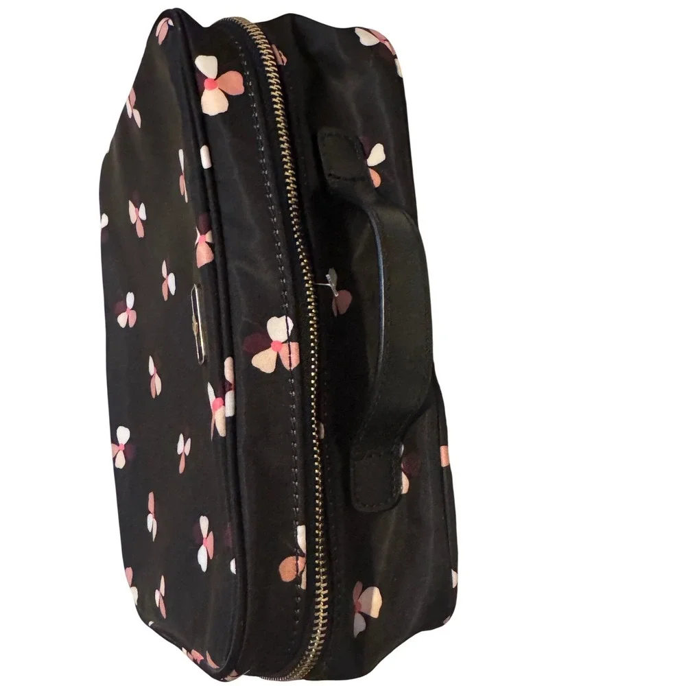 Kate Spade Dawn Dusk‎ Buds Ditsy Travel Cosmetic Toiletry Make Up Case Black